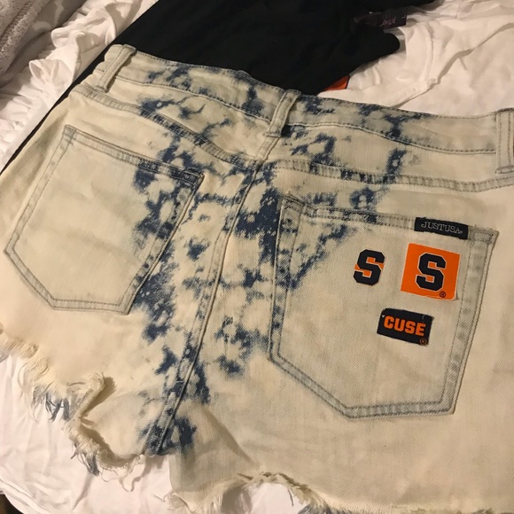 CUSTOM Syracuse Patch Denim Shorts JusT USA large - Picture 2 of 2